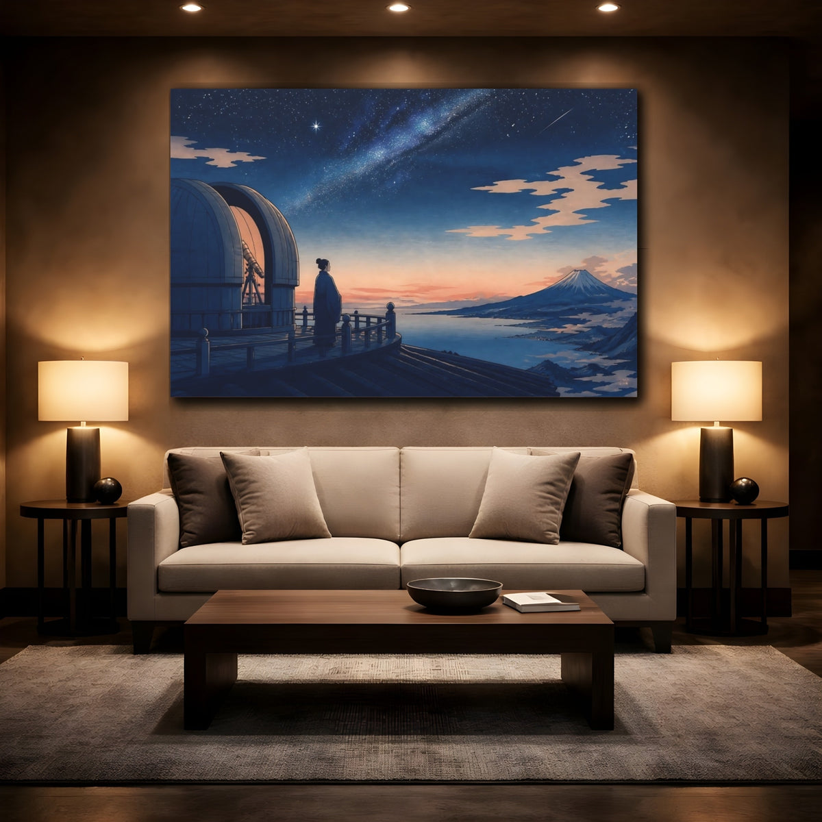 Mockup 2. Night Sky Over Observatory shown as canvas print