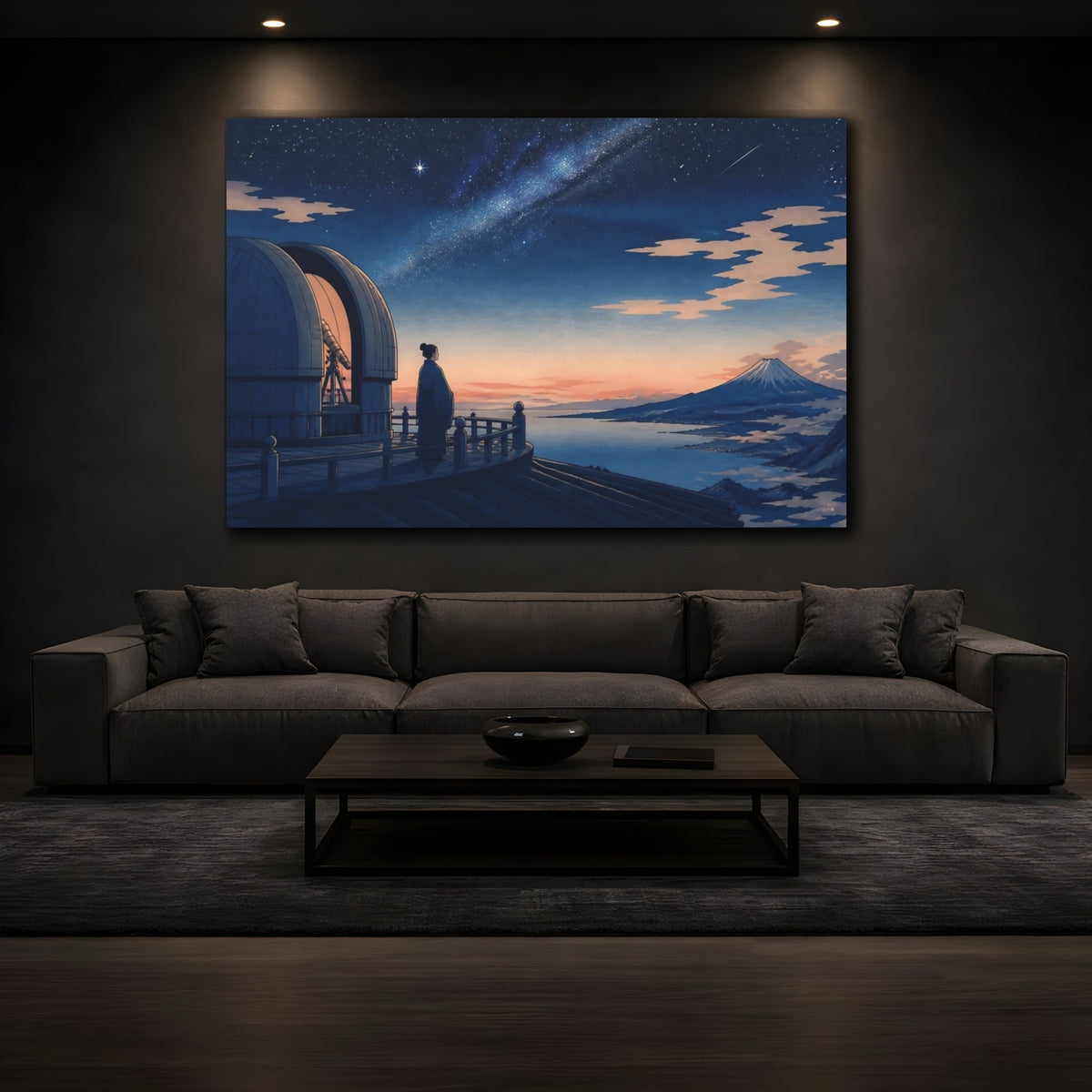 Mockup 3. Night Sky Over Observatory shown as canvas print