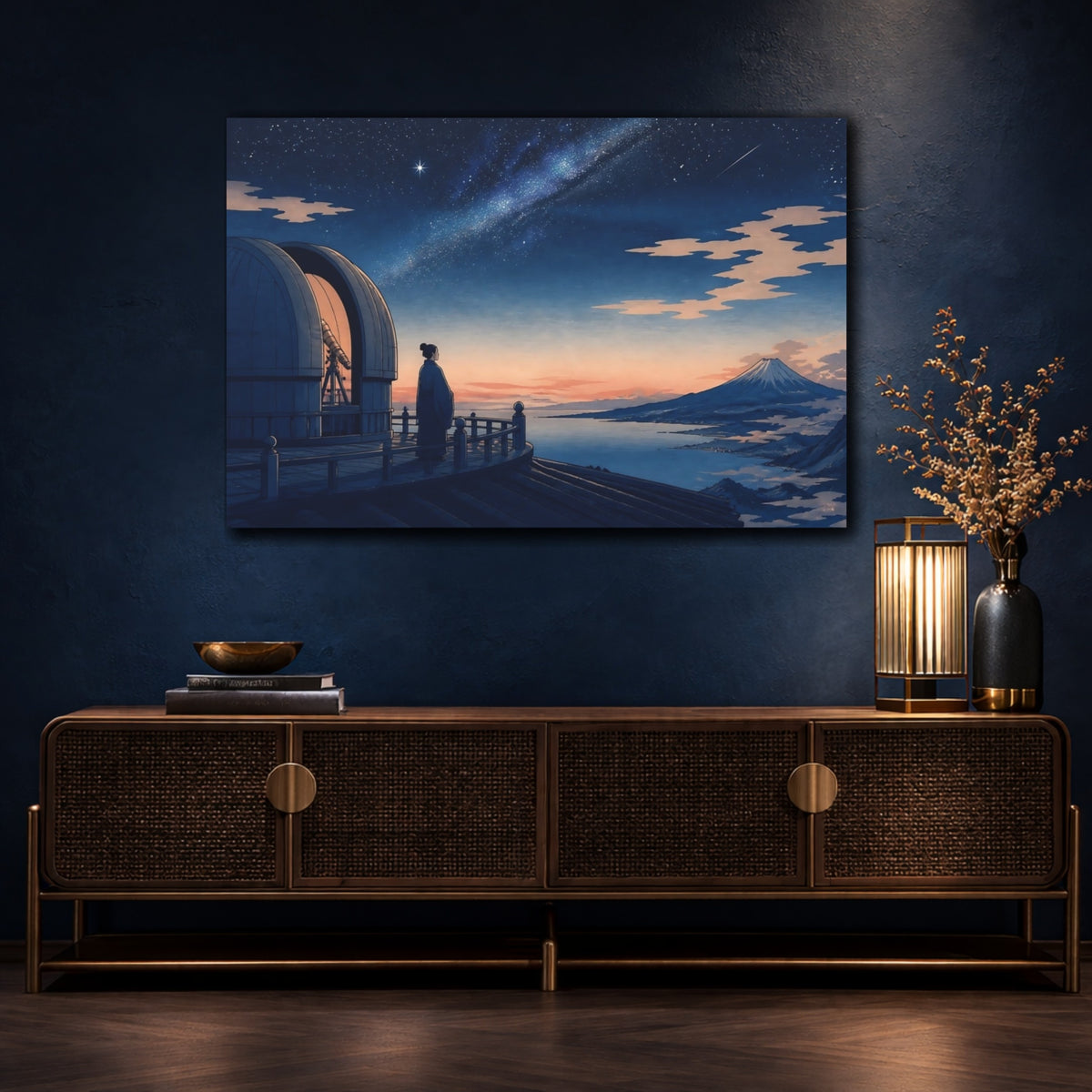Mockup 4. Night Sky Over Observatory shown as canvas print