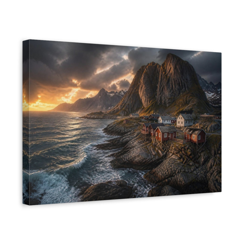 Side Mockup 4. Nordic Coastal Landscape shown as canvas print