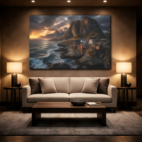 Mockup 2. Nordic Coastal Landscape shown as canvas print