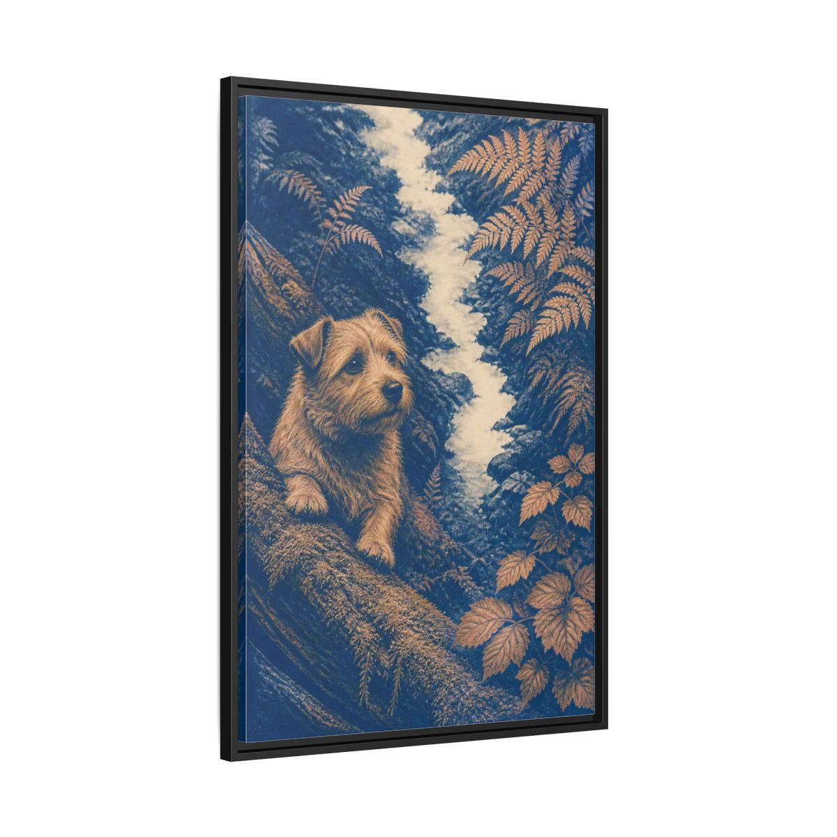 Side Mockup 13. Norfolk Terrier Pet Portrait shown as framed canvas print