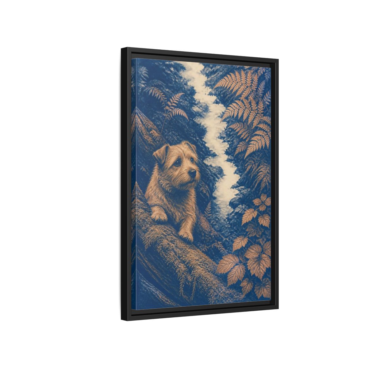 Side Mockup 3. Norfolk Terrier Pet Portrait shown as framed canvas print