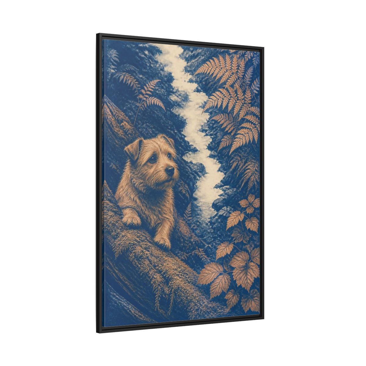 Side Mockup 12. Norfolk Terrier Pet Portrait shown as framed canvas print