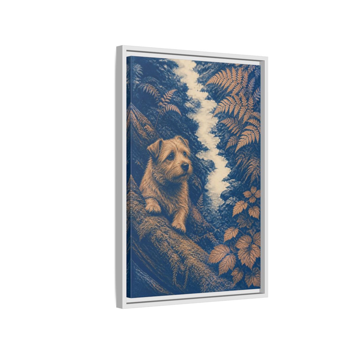 Side Mockup 1. Norfolk Terrier Pet Portrait shown as framed canvas print