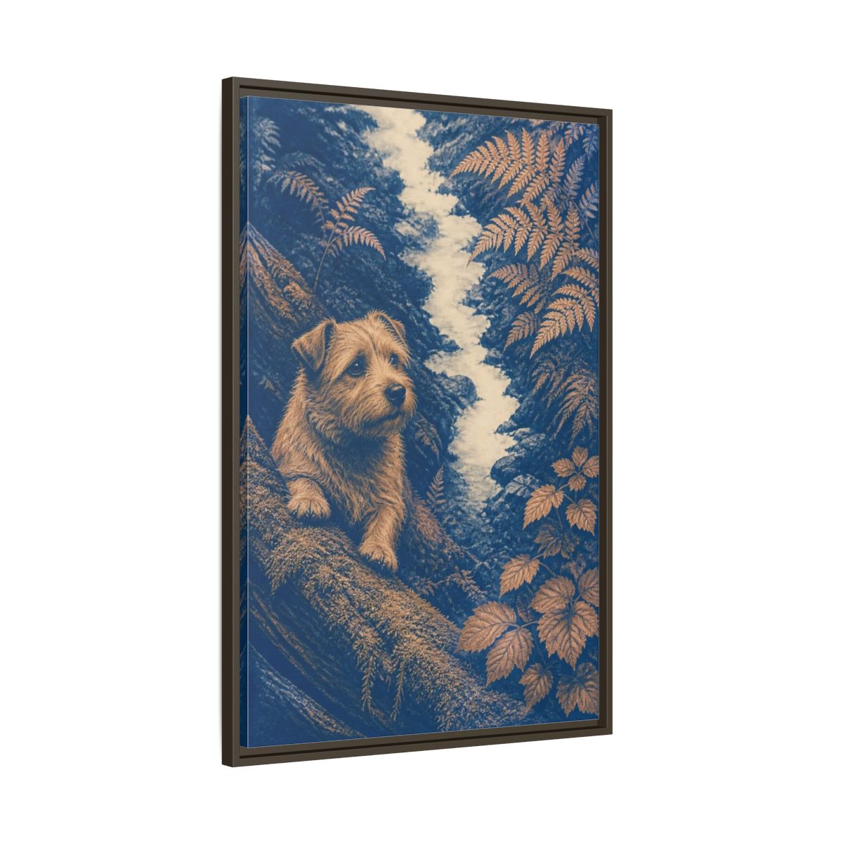Main Mockup. Norfolk Terrier Pet Portrait shown as framed canvas print