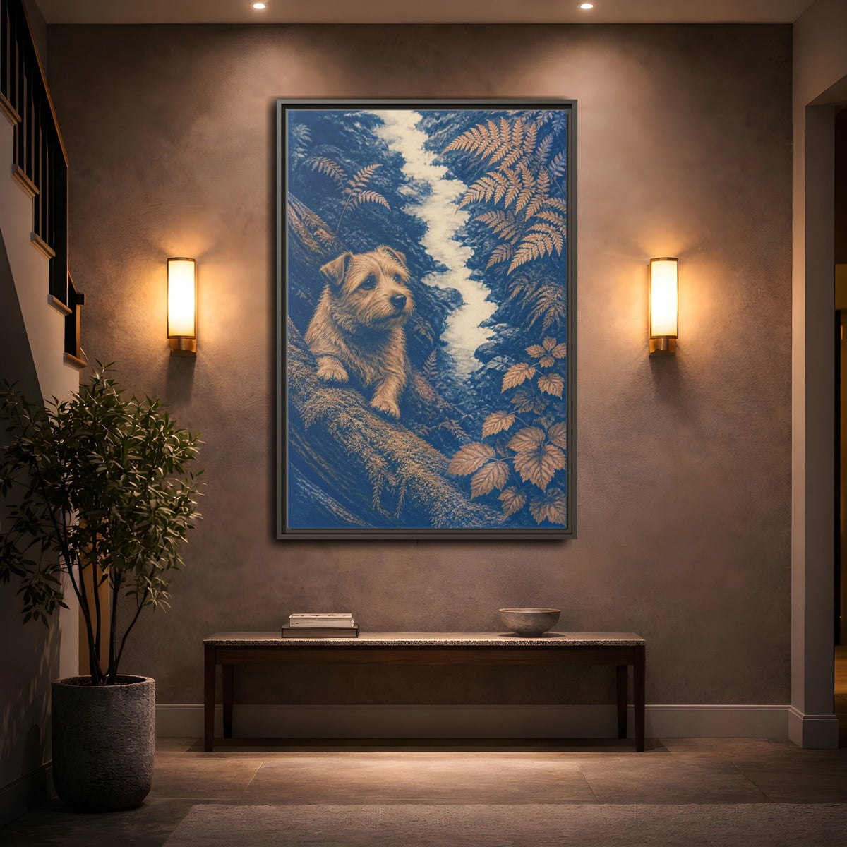 Mockup 2. Norfolk Terrier Pet Portrait shown as framed canvas print