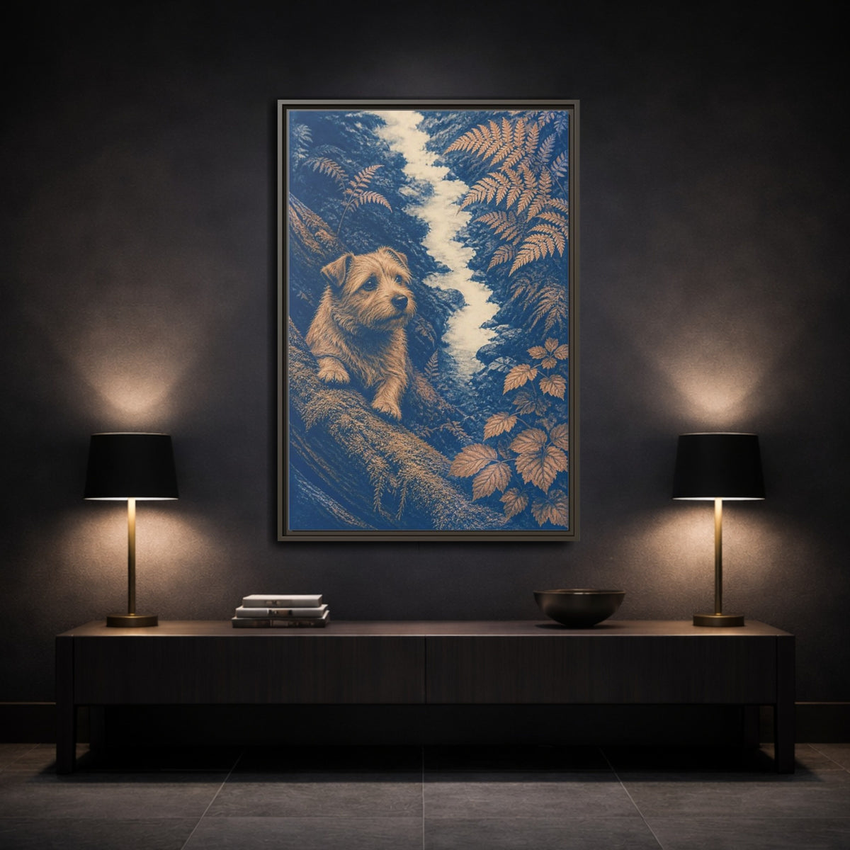 Mockup 3. Norfolk Terrier Pet Portrait shown as framed canvas print