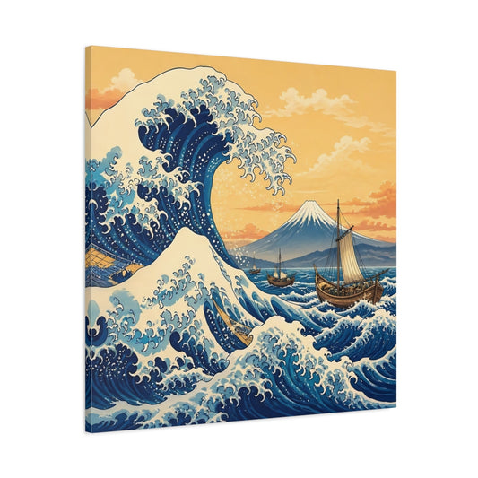 Main Mockup. Ocean Wave With Boats shown as canvas print