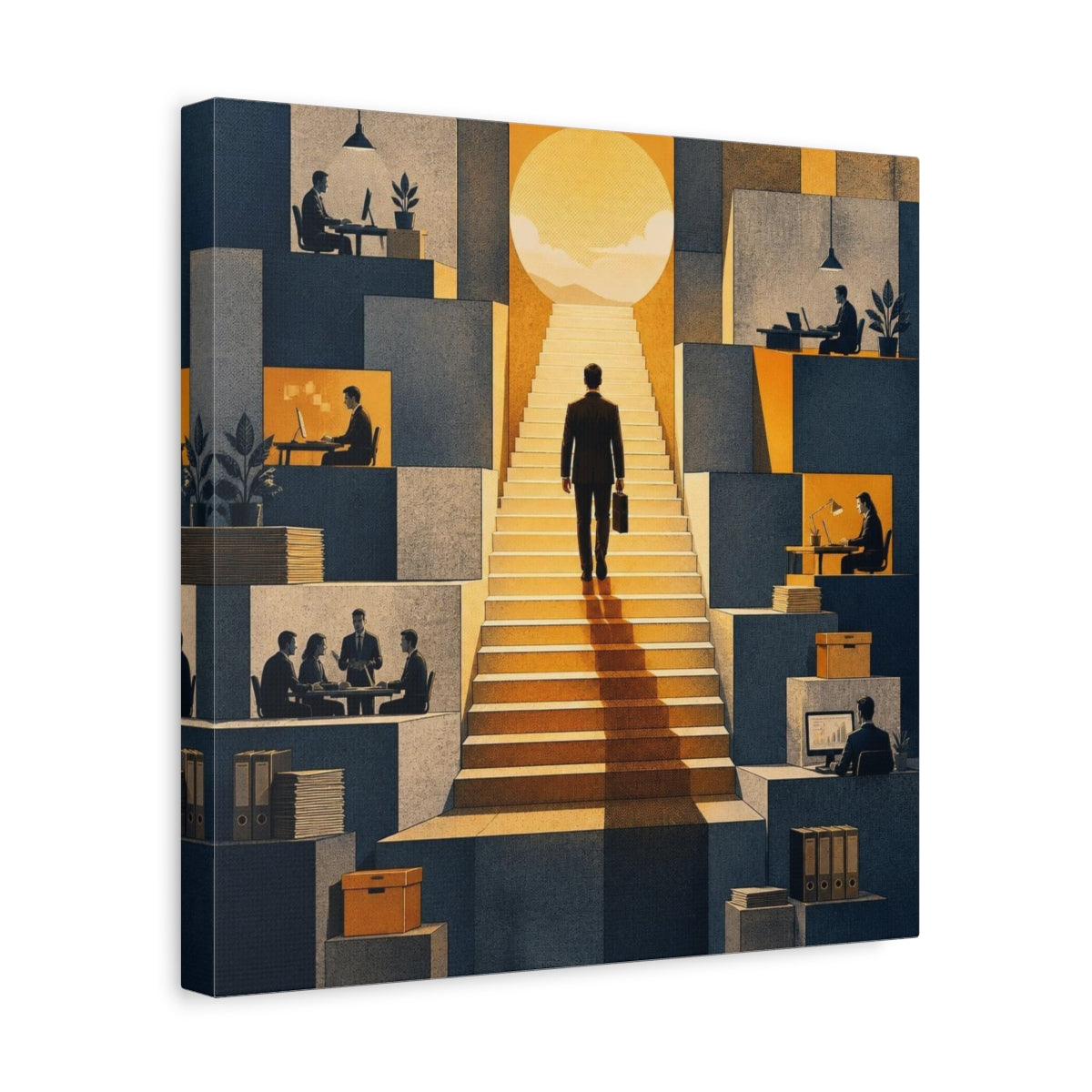 Side Mockup 7. Office Ascent Businessman shown as canvas print