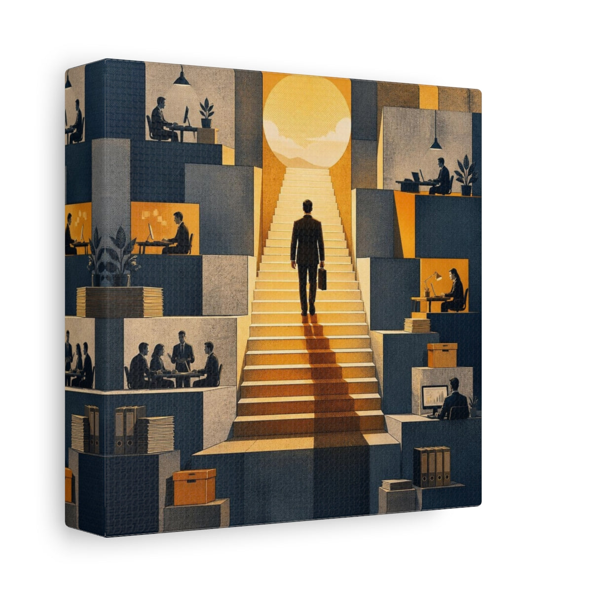 Side Mockup 2. Office Ascent Businessman shown as canvas print