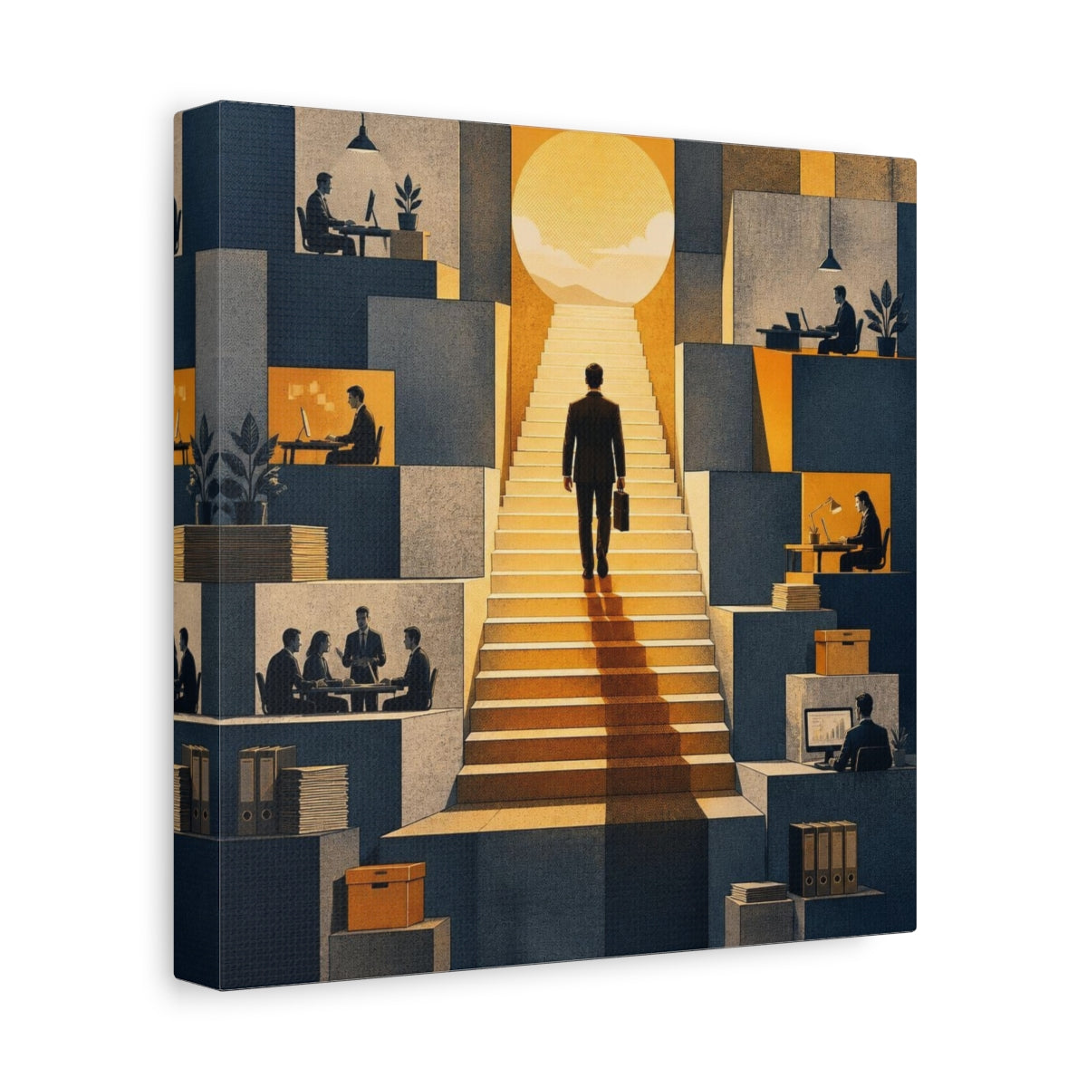Side Mockup 9. Office Ascent Businessman shown as canvas print