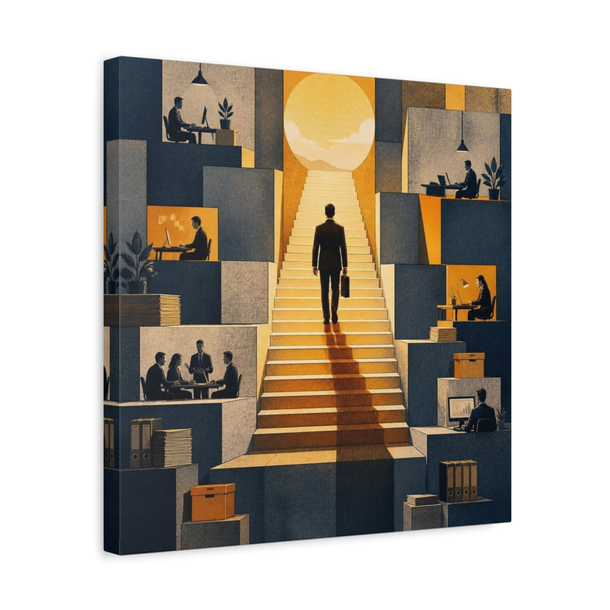 Side Mockup 6. Office Ascent Businessman shown as canvas print