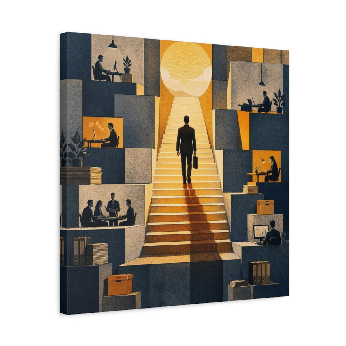 Side Mockup 5. Office Ascent Businessman shown as canvas print