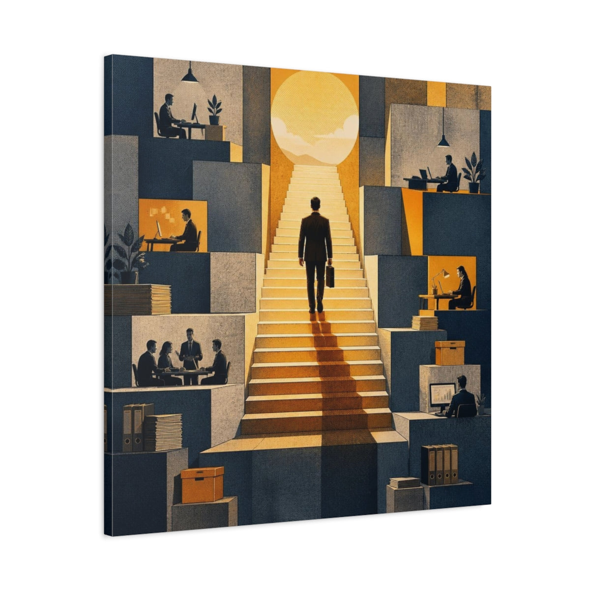 Side Mockup 3. Office Ascent Businessman shown as canvas print