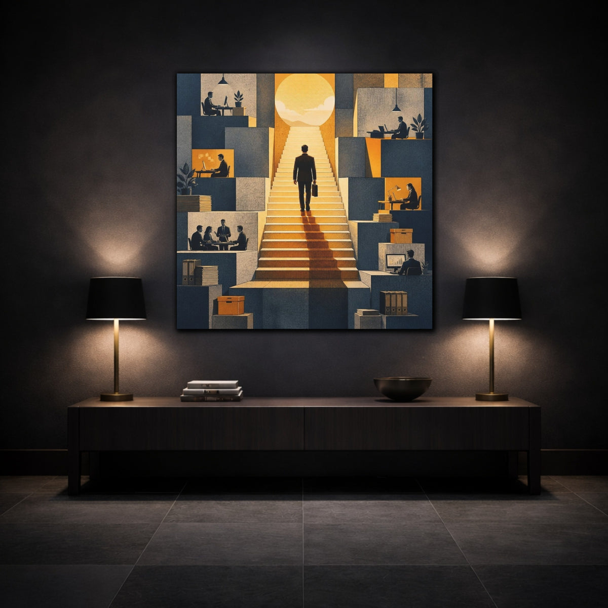 Mockup 3. Office Ascent Businessman shown as canvas print
