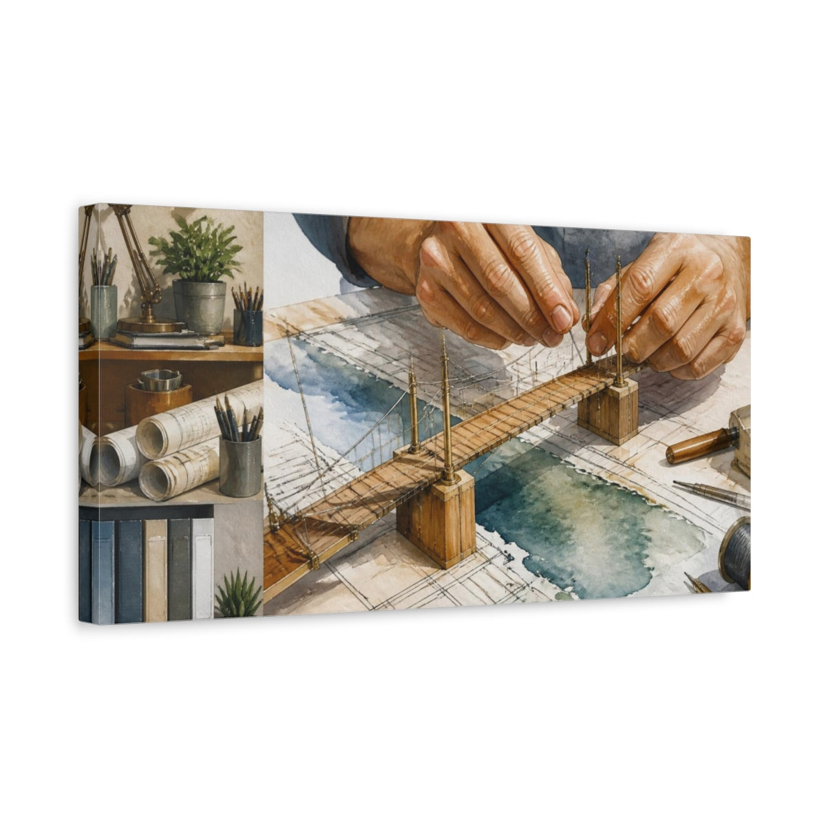 Side Mockup 3. Office Bridge Model shown as canvas print