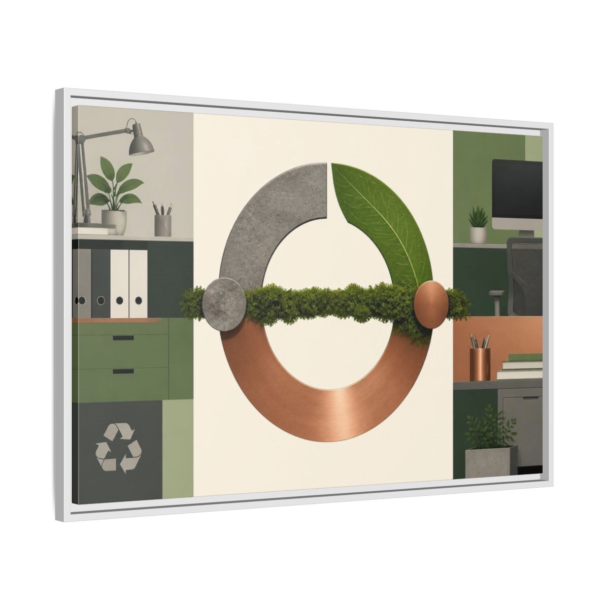 Side Mockup 9. Office Copper Cycle shown as framed canvas print