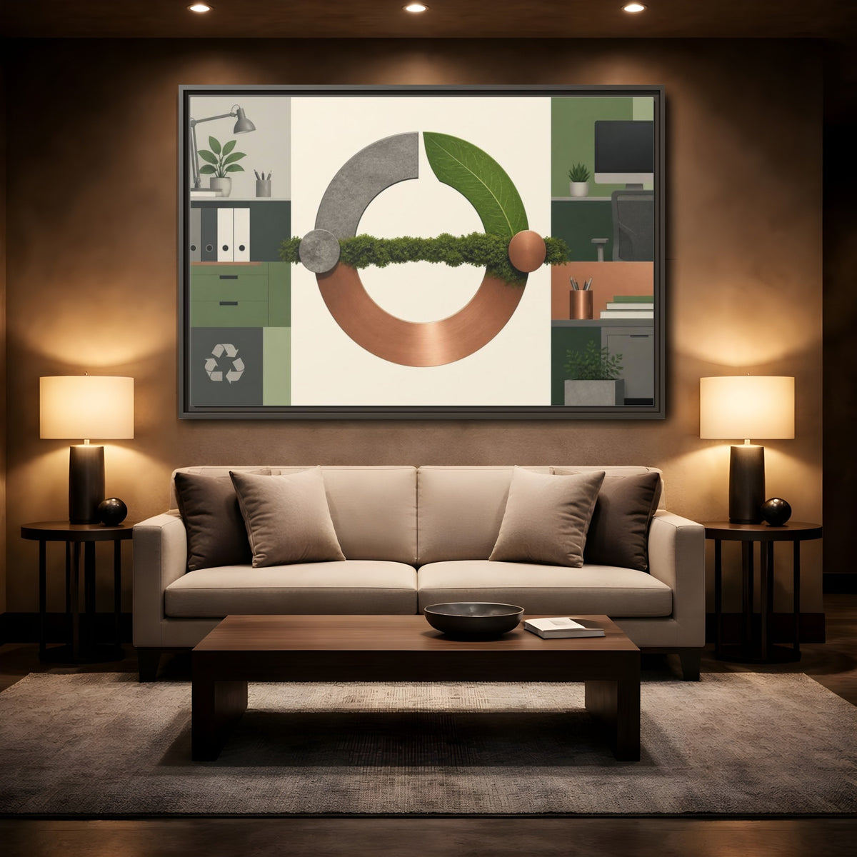 Mockup 2. Office Copper Cycle shown as framed canvas print