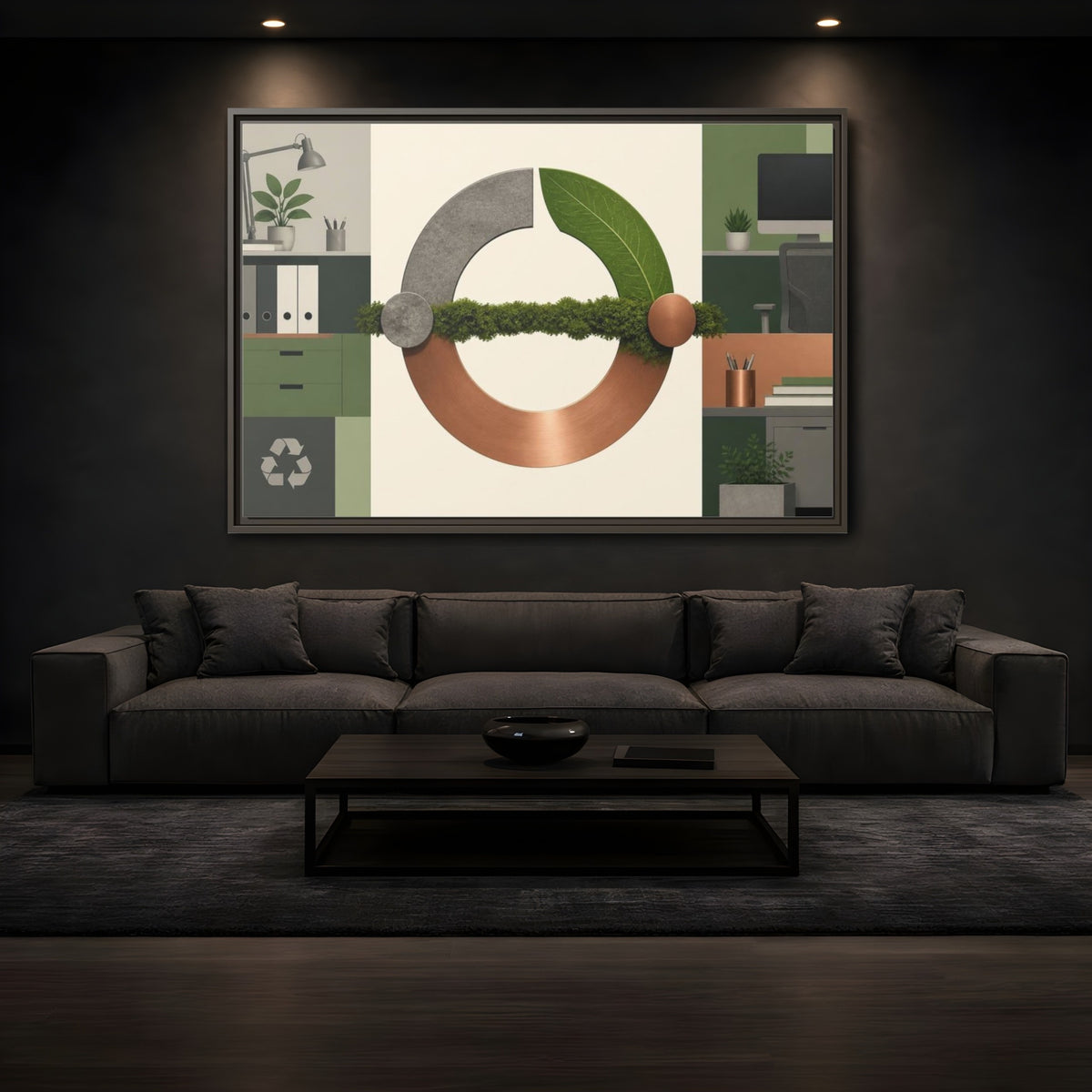 Mockup 3. Office Copper Cycle shown as framed canvas print