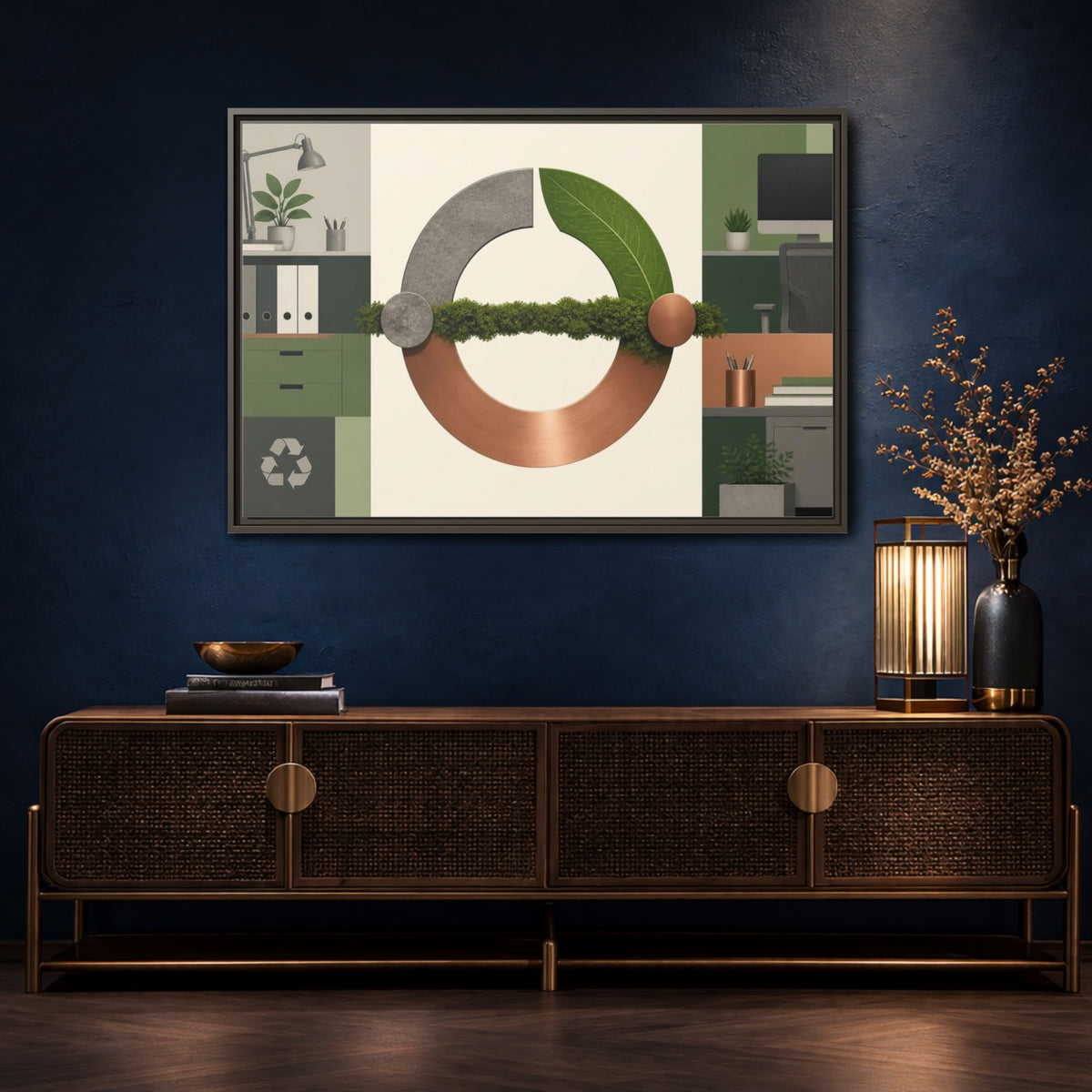 Mockup 4. Office Copper Cycle shown as framed canvas print