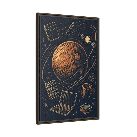 Main Mockup. Office Copper Planet shown as framed canvas print