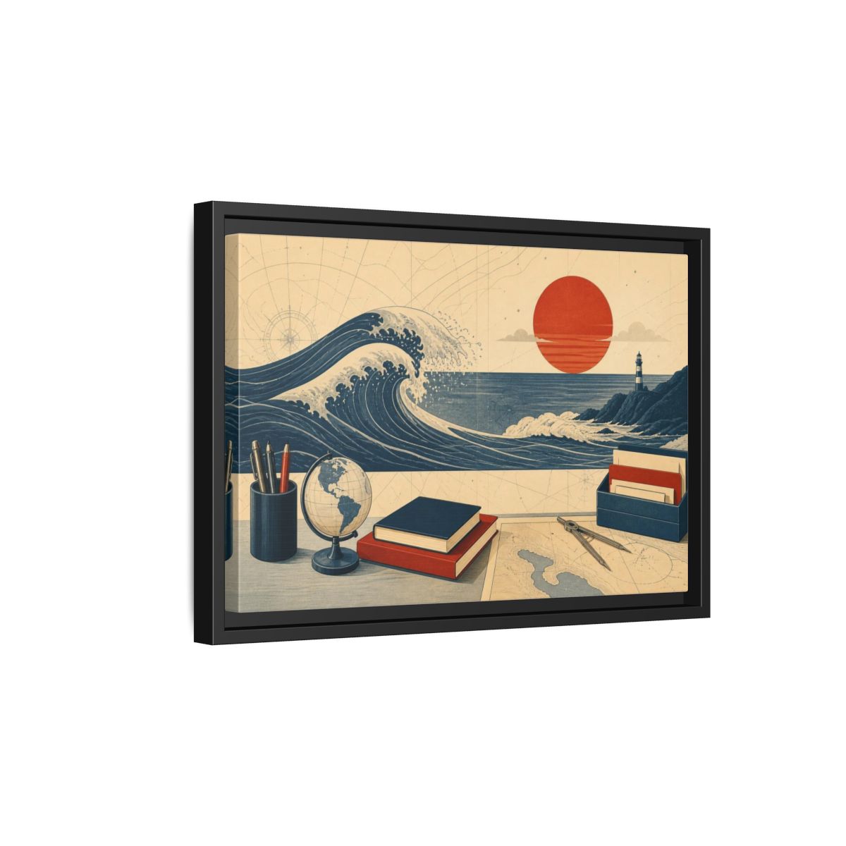 Side Mockup 6. Office Curling Wave Chart shown as framed canvas print