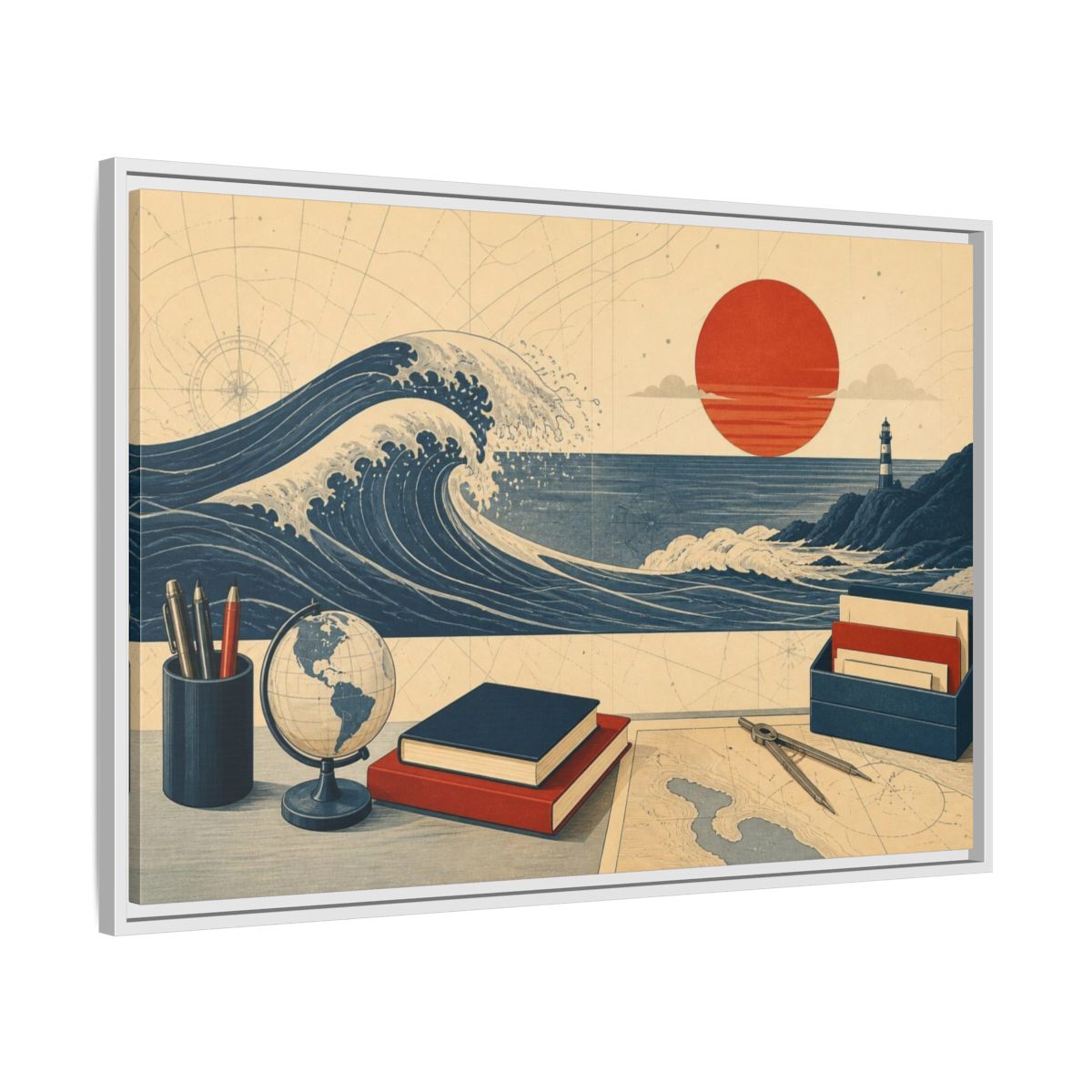 Side Mockup 9. Office Curling Wave Chart shown as framed canvas print