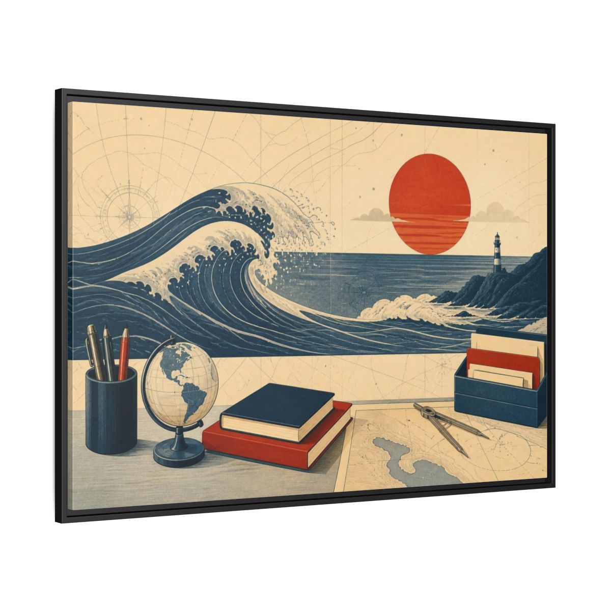 Side Mockup 12. Office Curling Wave Chart shown as framed canvas print