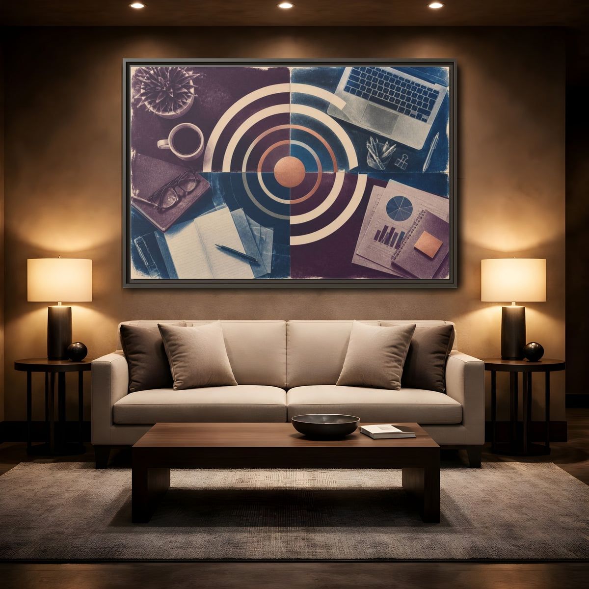 Mockup 2. Office Desk Target shown as framed canvas print