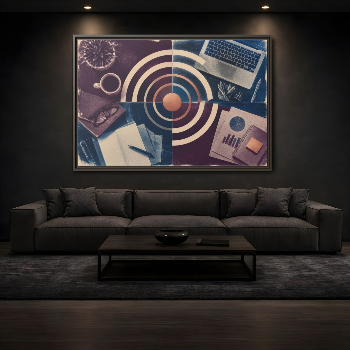 Mockup 3. Office Desk Target shown as framed canvas print