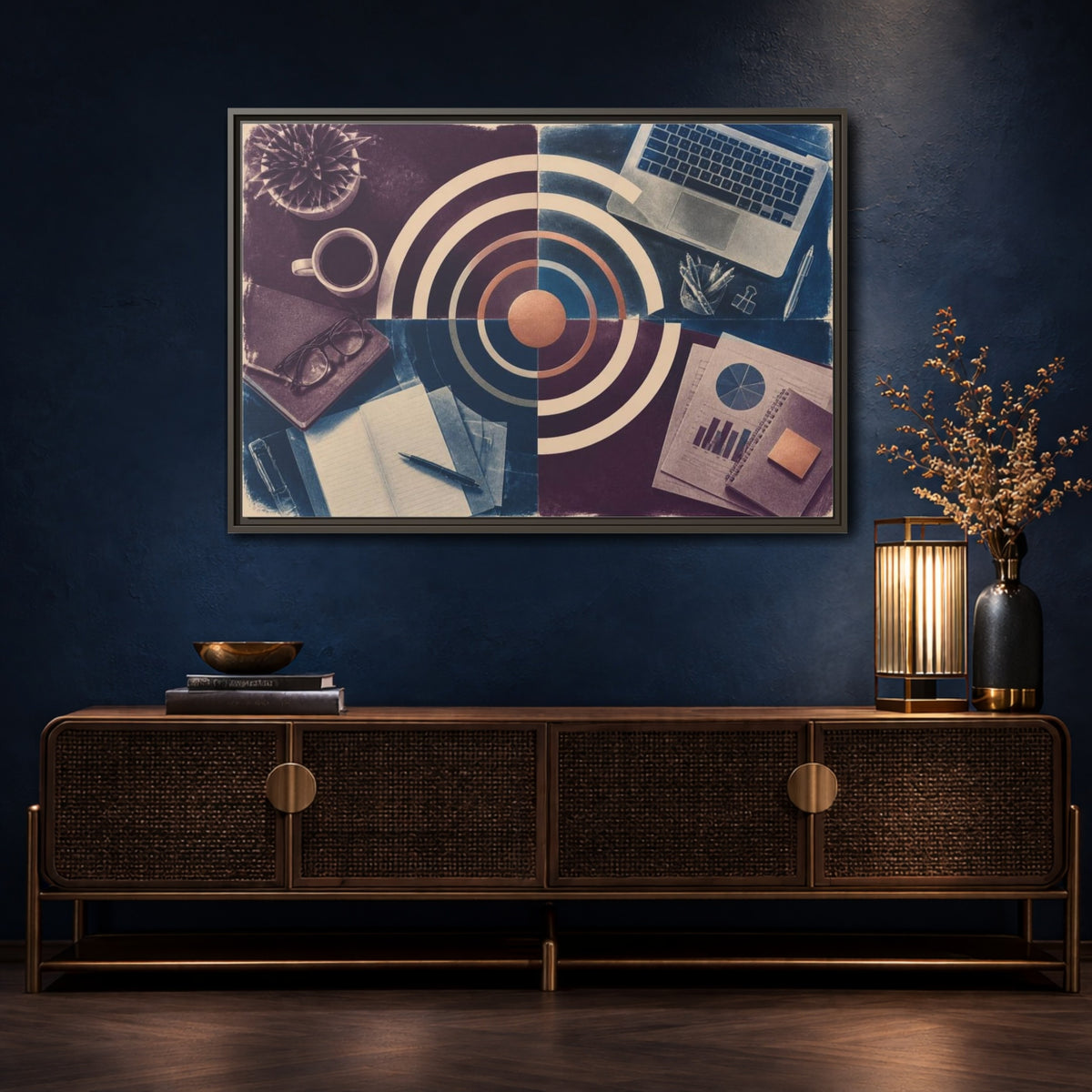 Mockup 4. Office Desk Target shown as framed canvas print