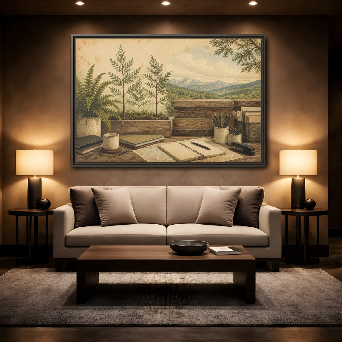 Mockup 2. Office Desk With Ferns shown as framed canvas print