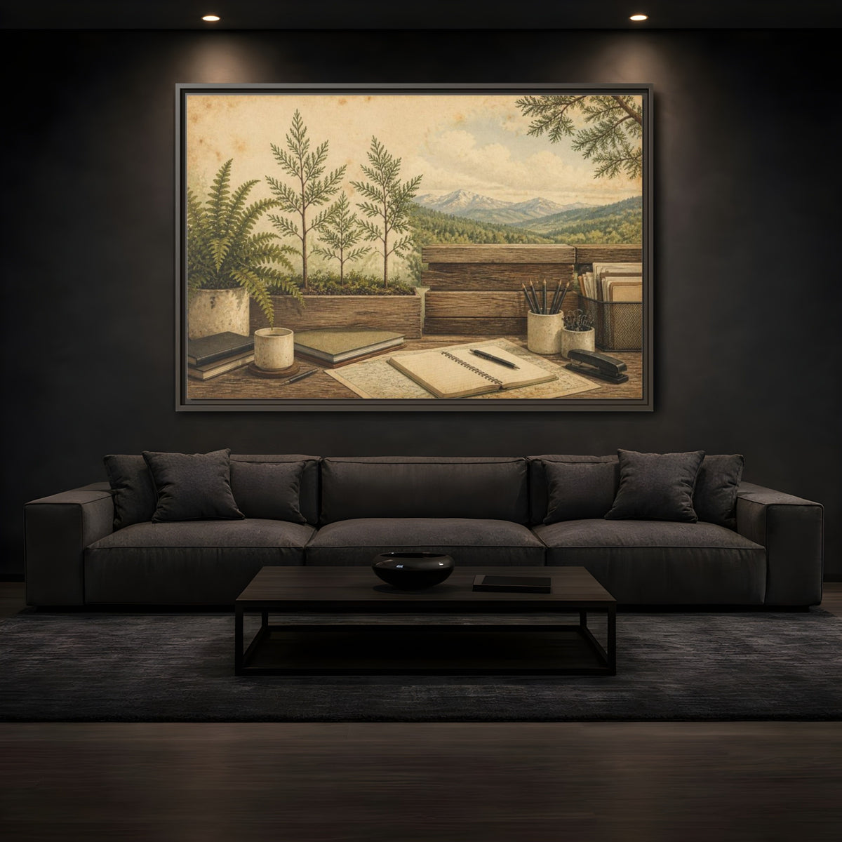 Mockup 3. Office Desk With Ferns shown as framed canvas print