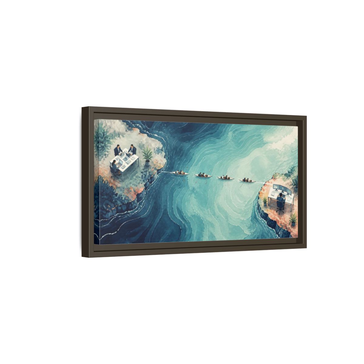 Side Mockup 7. Office Desks At Sea shown as framed canvas print