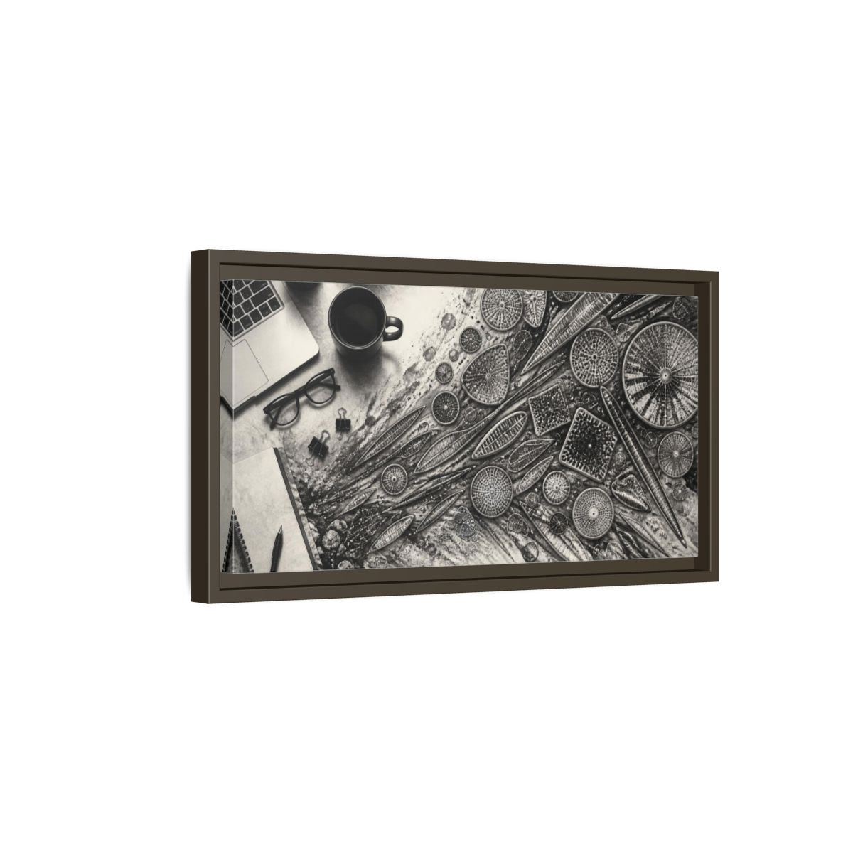 Side Mockup 7. Office Diatom Study shown as framed canvas print