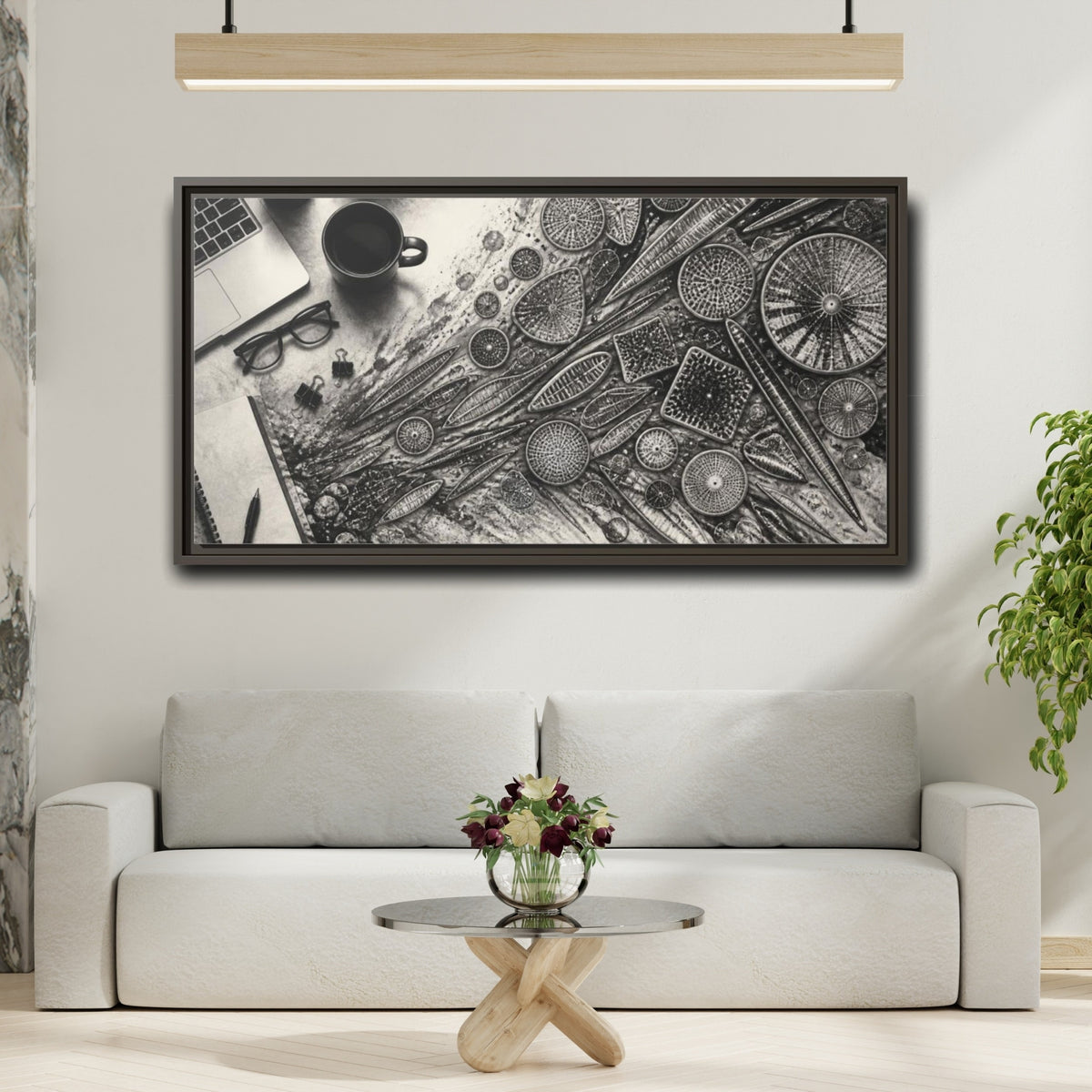 Mockup 2. Office Diatom Study shown as framed canvas print