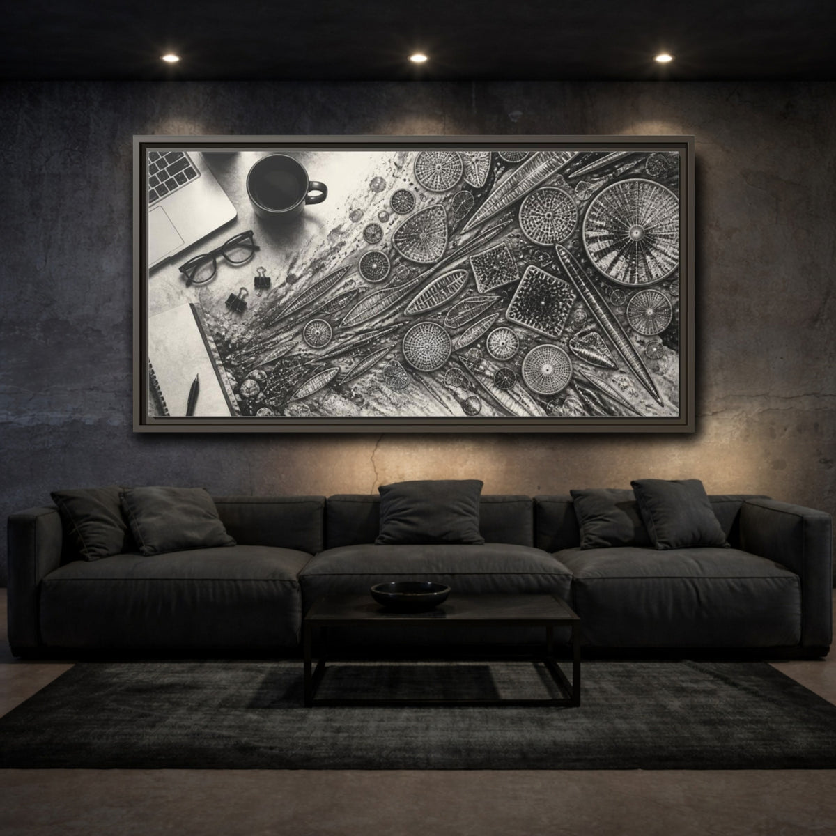 Mockup 3. Office Diatom Study shown as framed canvas print