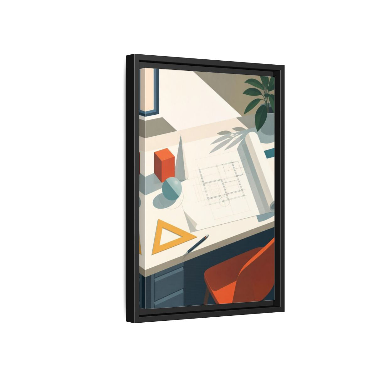 Side Mockup 6. Office Drafting Table shown as framed canvas print