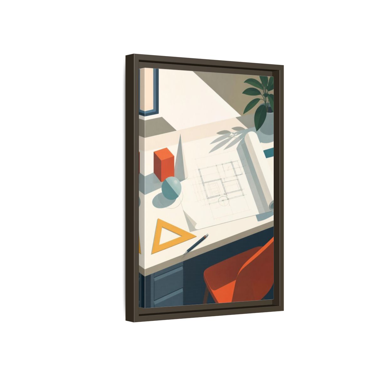 Side Mockup 5. Office Drafting Table shown as framed canvas print