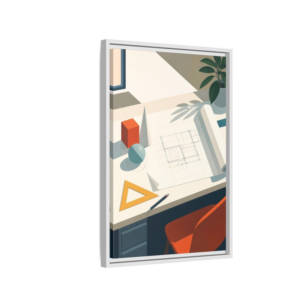 Side Mockup 1. Office Drafting Table shown as framed canvas print