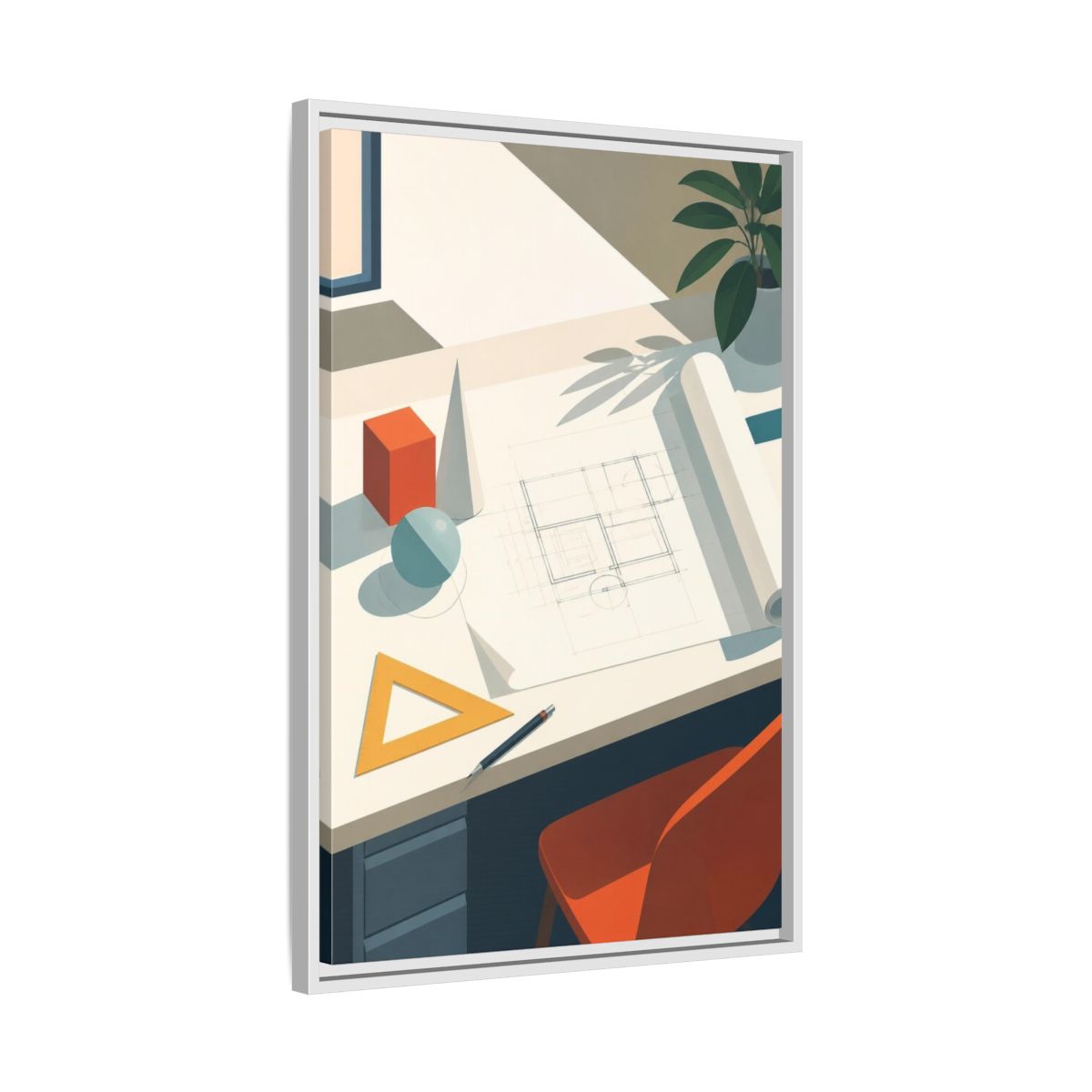 Side Mockup 10. Office Drafting Table shown as framed canvas print