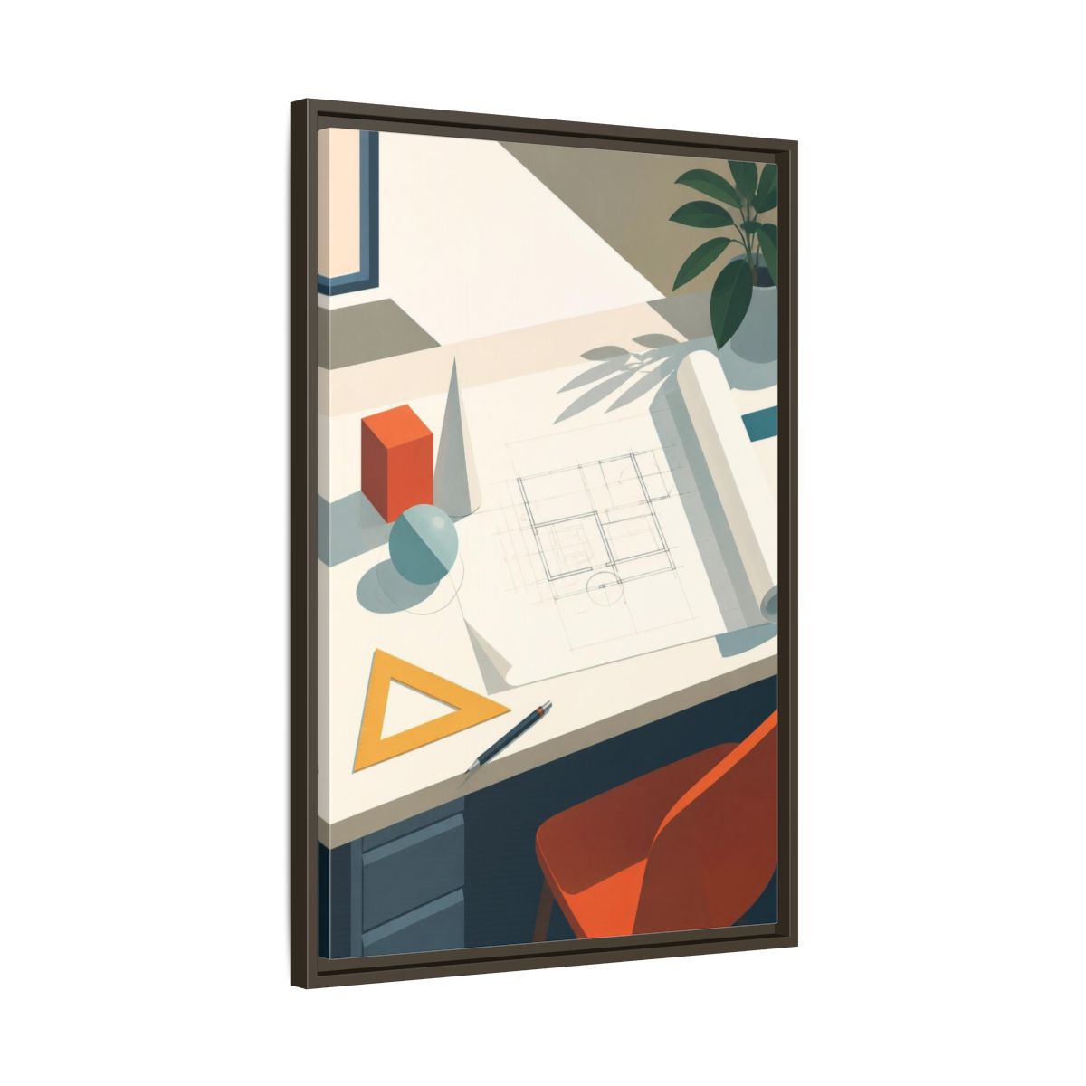 Side Mockup 11. Office Drafting Table shown as framed canvas print