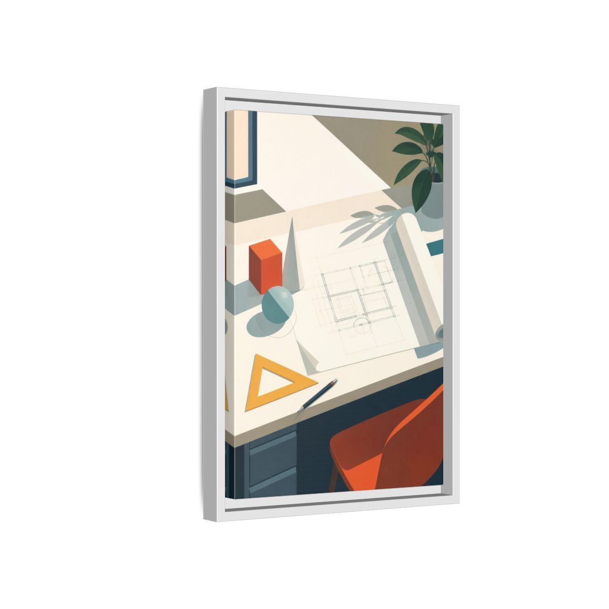 Side Mockup 4. Office Drafting Table shown as framed canvas print
