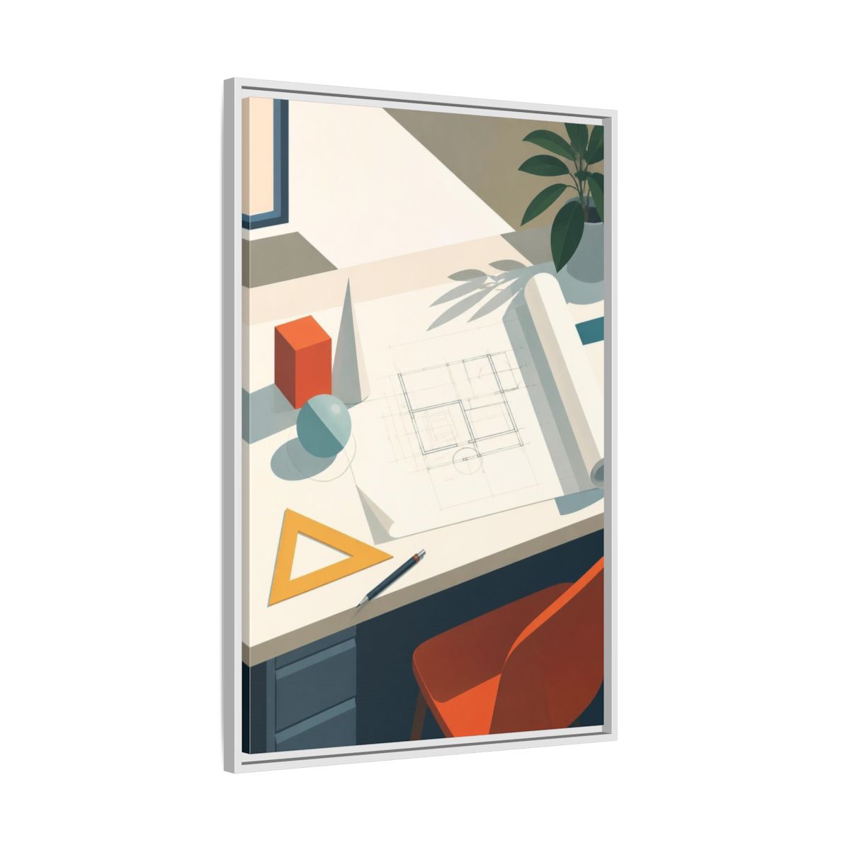 Side Mockup 9. Office Drafting Table shown as framed canvas print