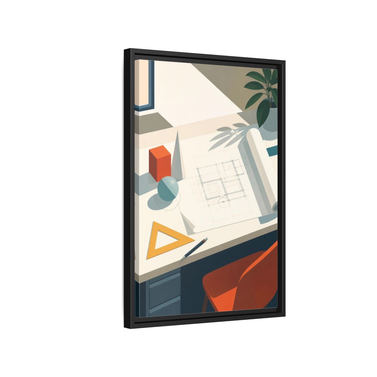 Side Mockup 3. Office Drafting Table shown as framed canvas print