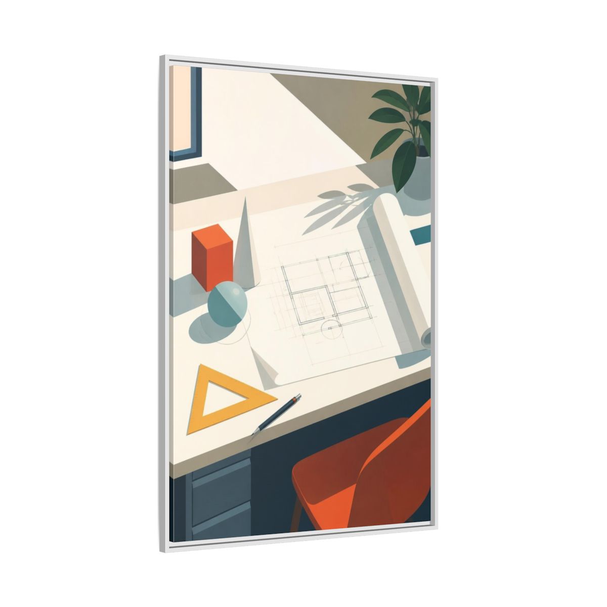 Side Mockup 7. Office Drafting Table shown as framed canvas print