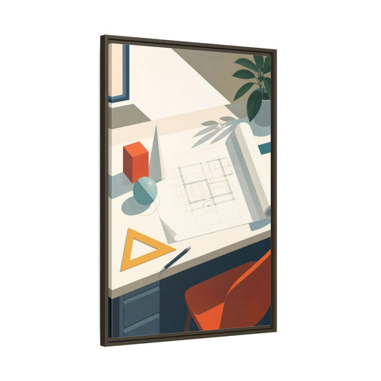 Main Mockup. Office Drafting Table shown as framed canvas print