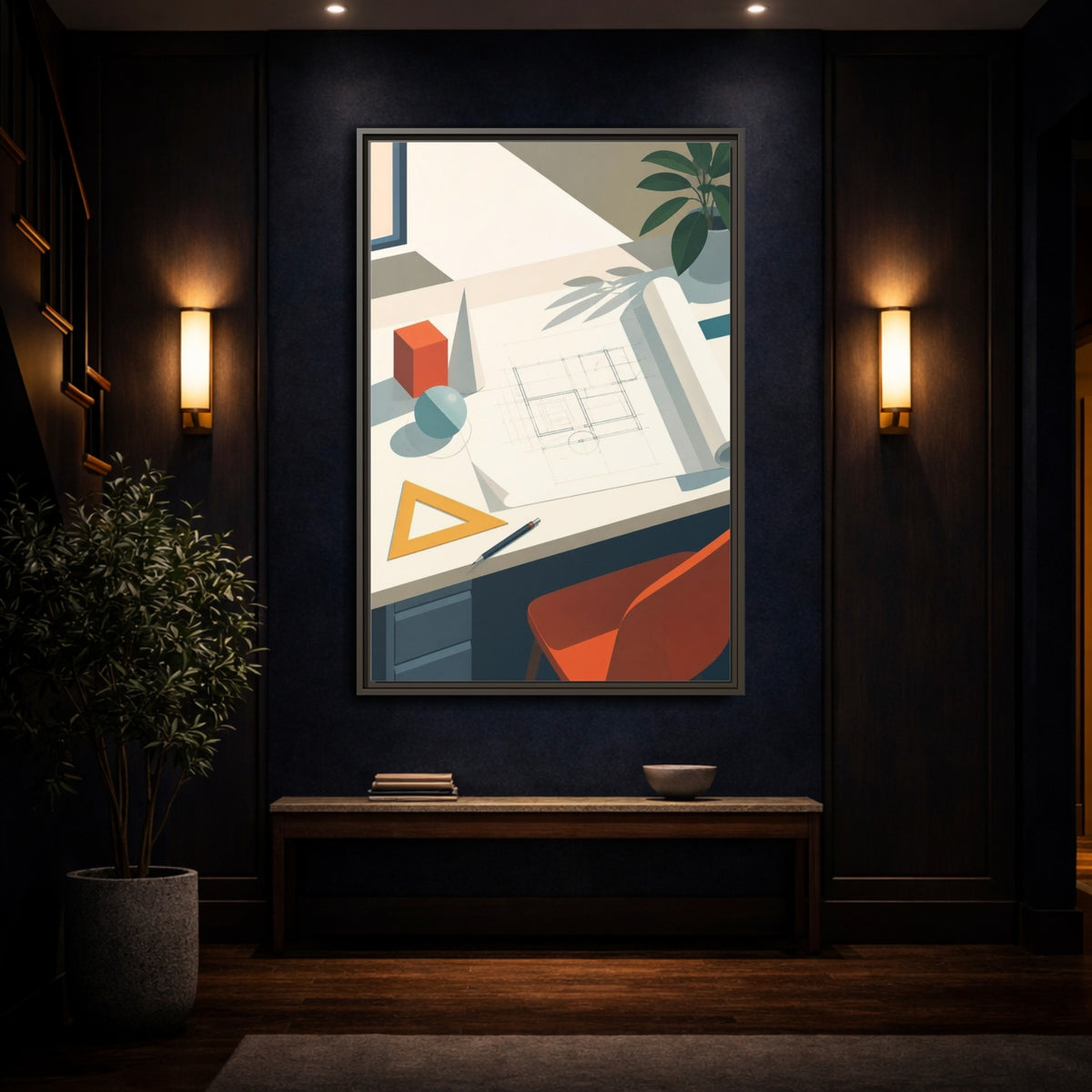 Mockup 4. Office Drafting Table shown as framed canvas print