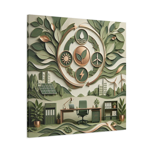Main Mockup. Office Eco Emblem shown as canvas print